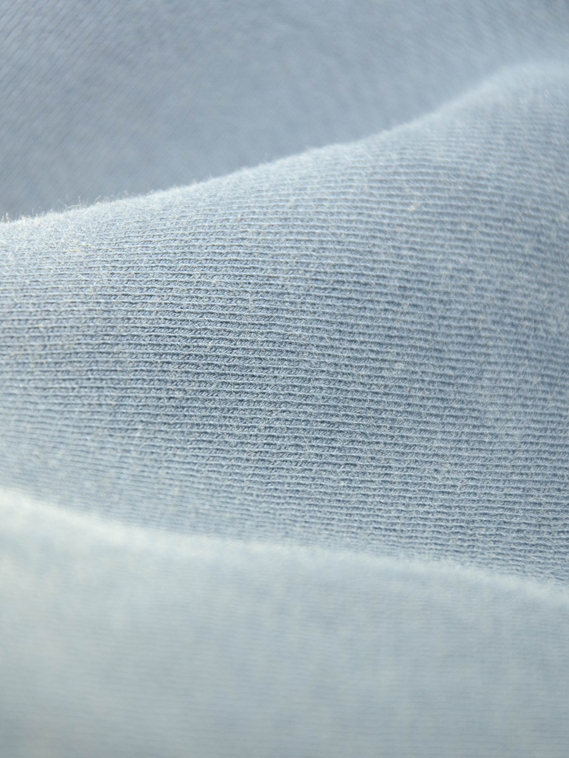 Publik Brand Double Layered Sweatshirt Crewneck Indigo Heavyweight Fleece, all made in USA, fabric details, textures, and softness