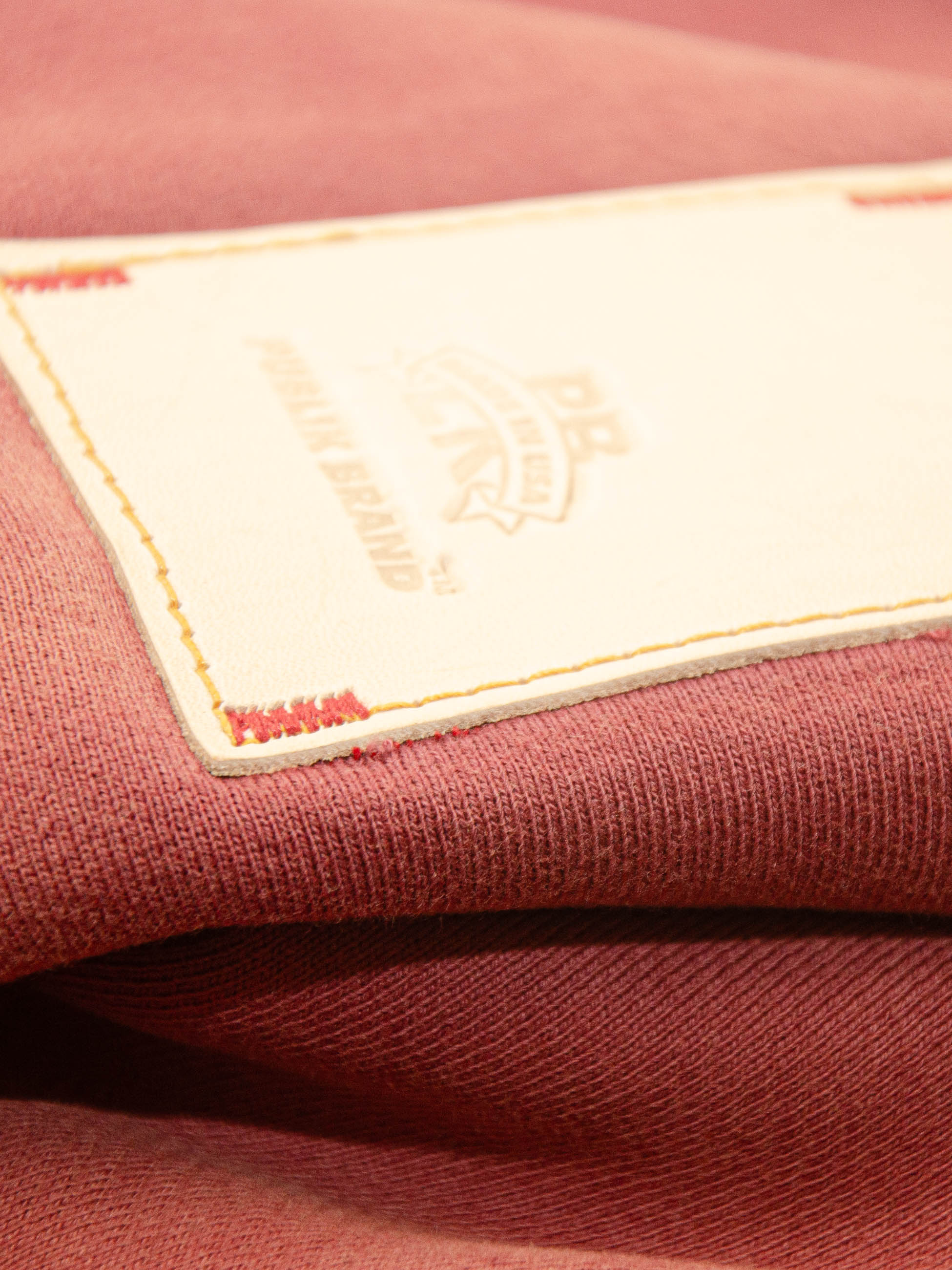 Publik Brand Double Layered Hoodie Tea Rose Red Heavyweight Fleece, all made in USA, the brand logo leather patch details