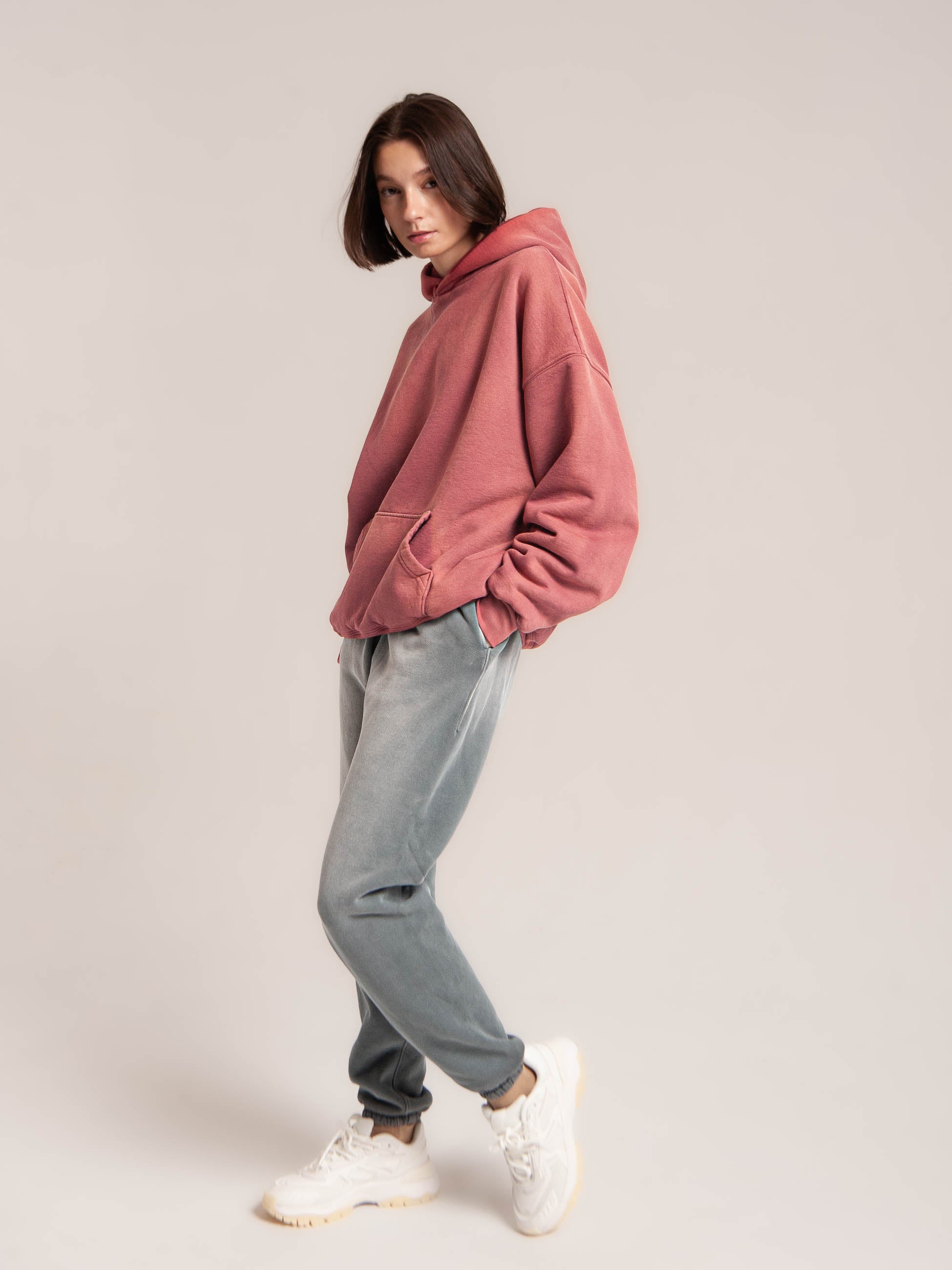 Publik Brand Double Layered Hoodie Tea Rose Red Heavyweight Fleece, all made in USA