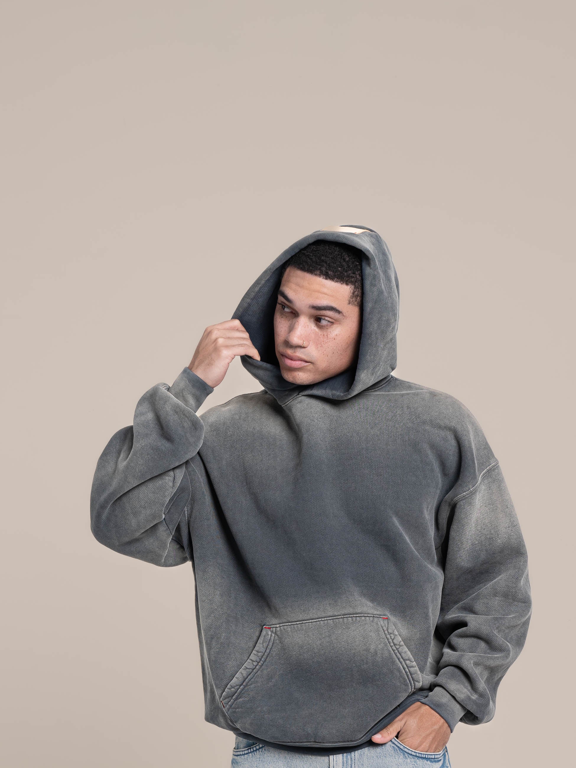 Publik Brand Single Layered Hoodie Anchor Gray Heavyweight Fleece, all made in USA