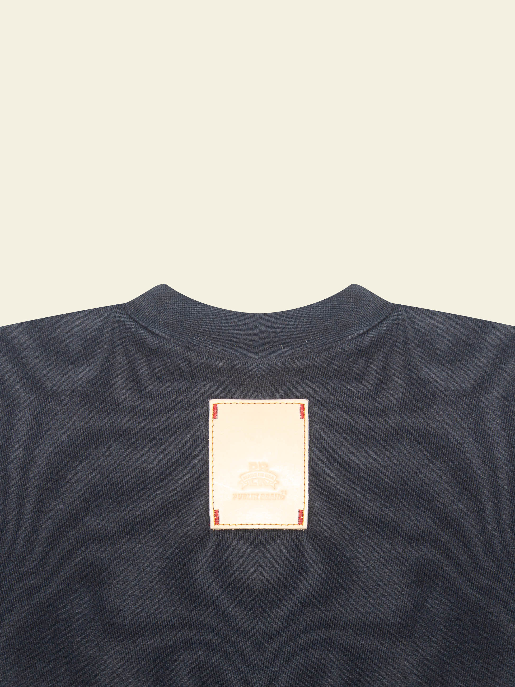 Publik Brand Double Layered Sweatshirt Crewneck College Navy Heavyweight Fleece, all made in USA, details of back side