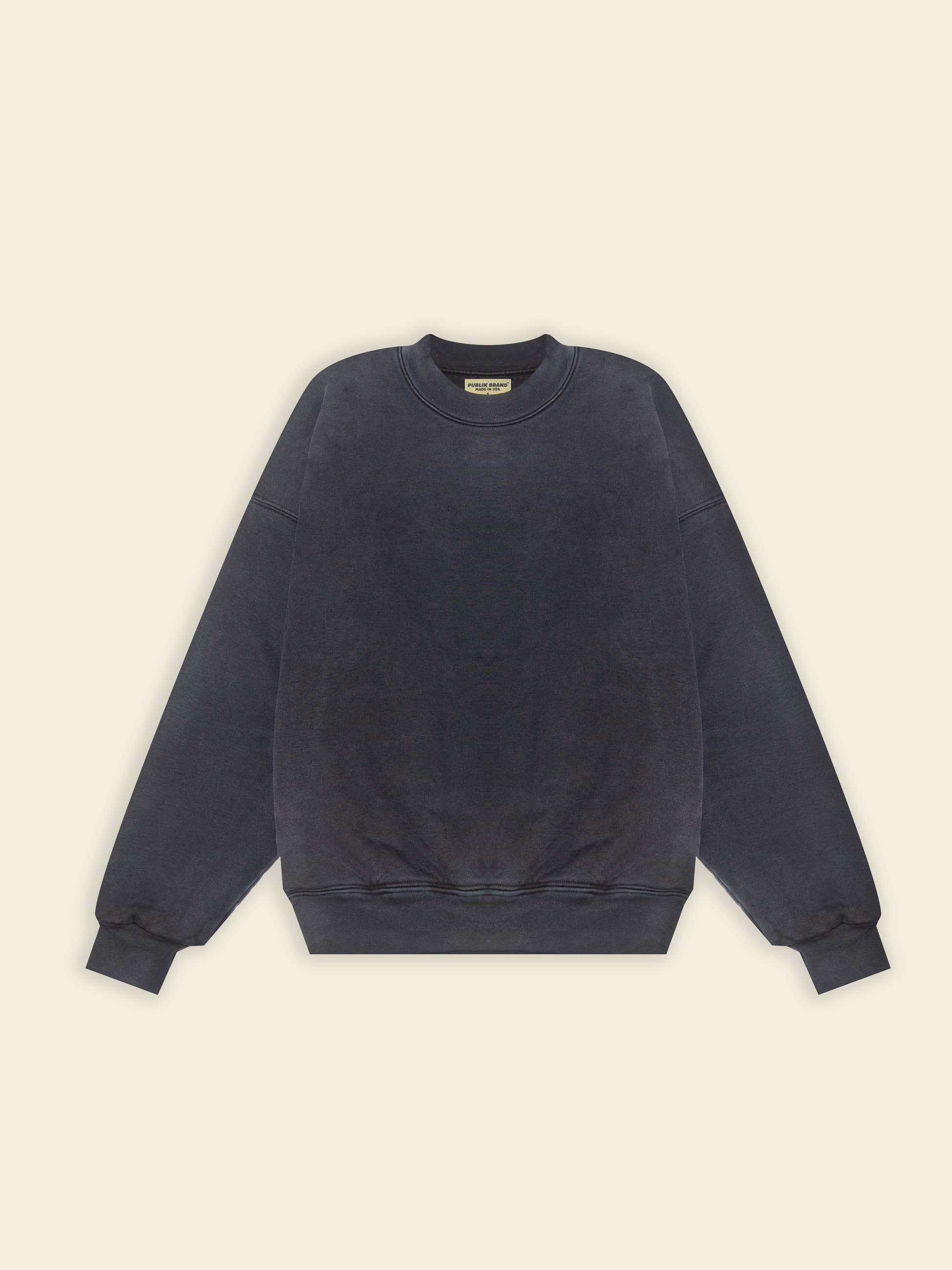 Publik Brand Double Layered Sweatshirt Crewneck College Navy Heavyweight Fleece, all made in USA