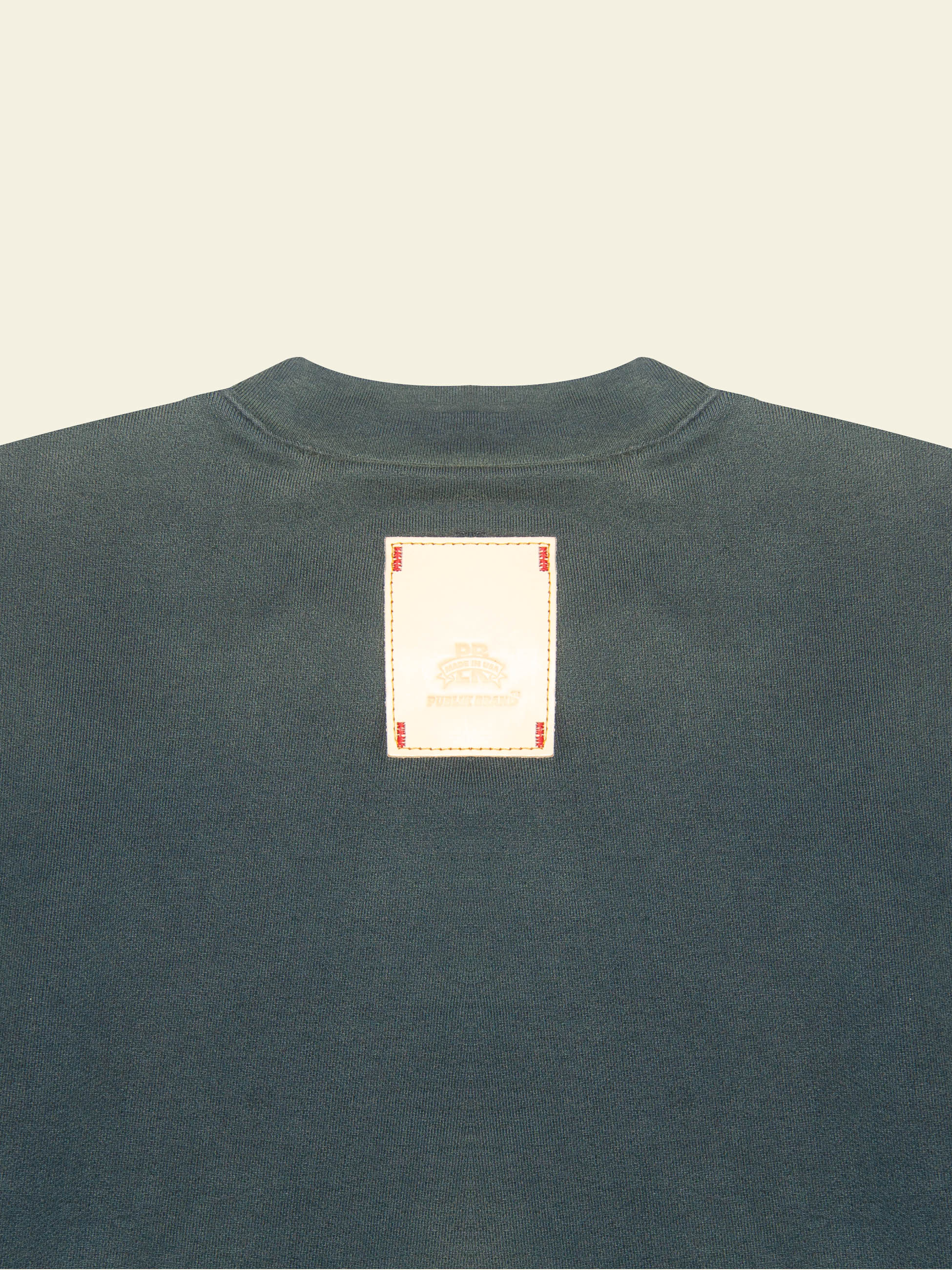 Publik Brand Double Layered Sweatshirt Crewneck Indigo Heavyweight Fleece, all made in USA, detail of back side view