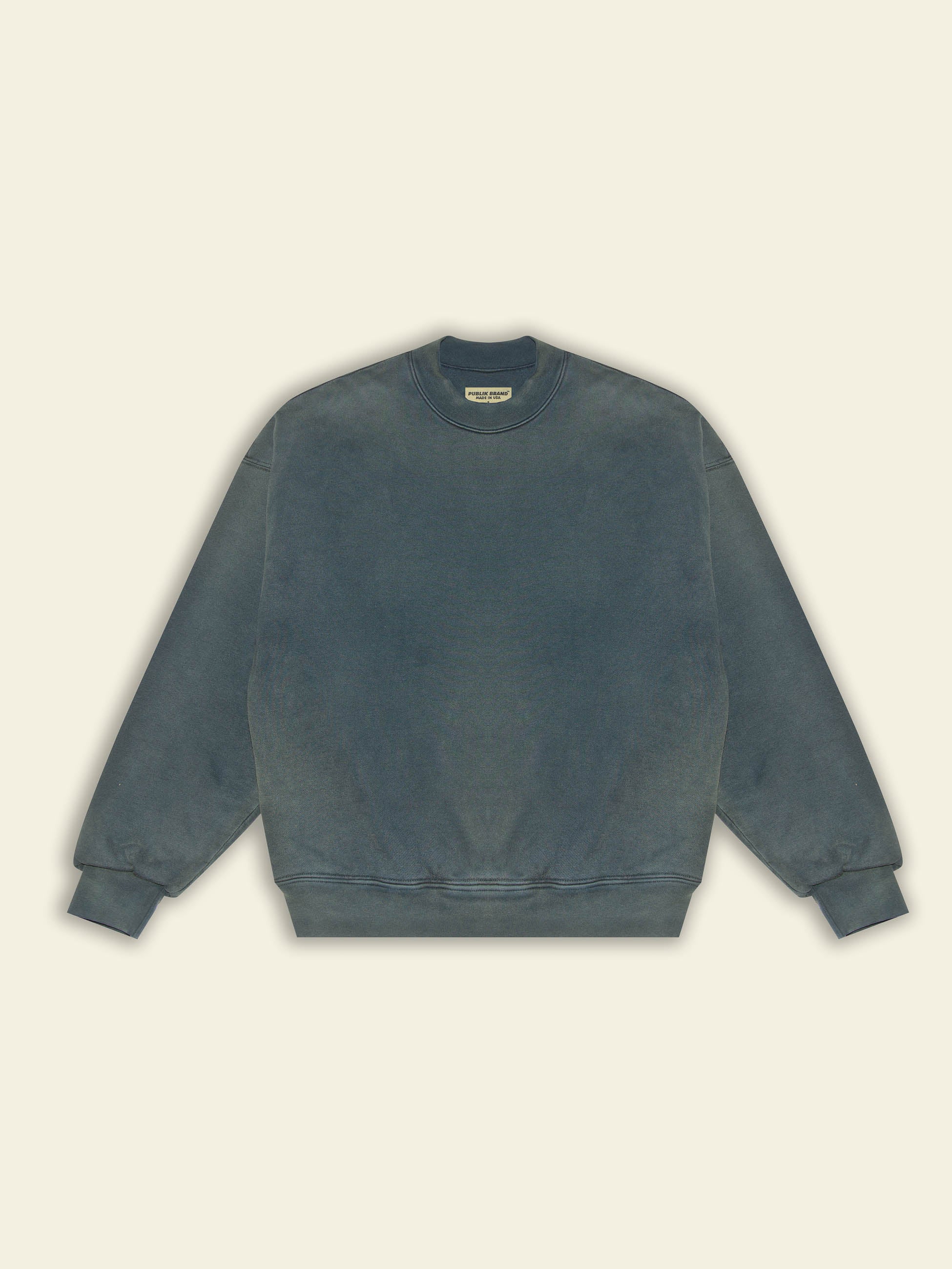 Publik Brand Double Layered Sweatshirt Crewneck Indigo Heavyweight Fleece, all made in USA