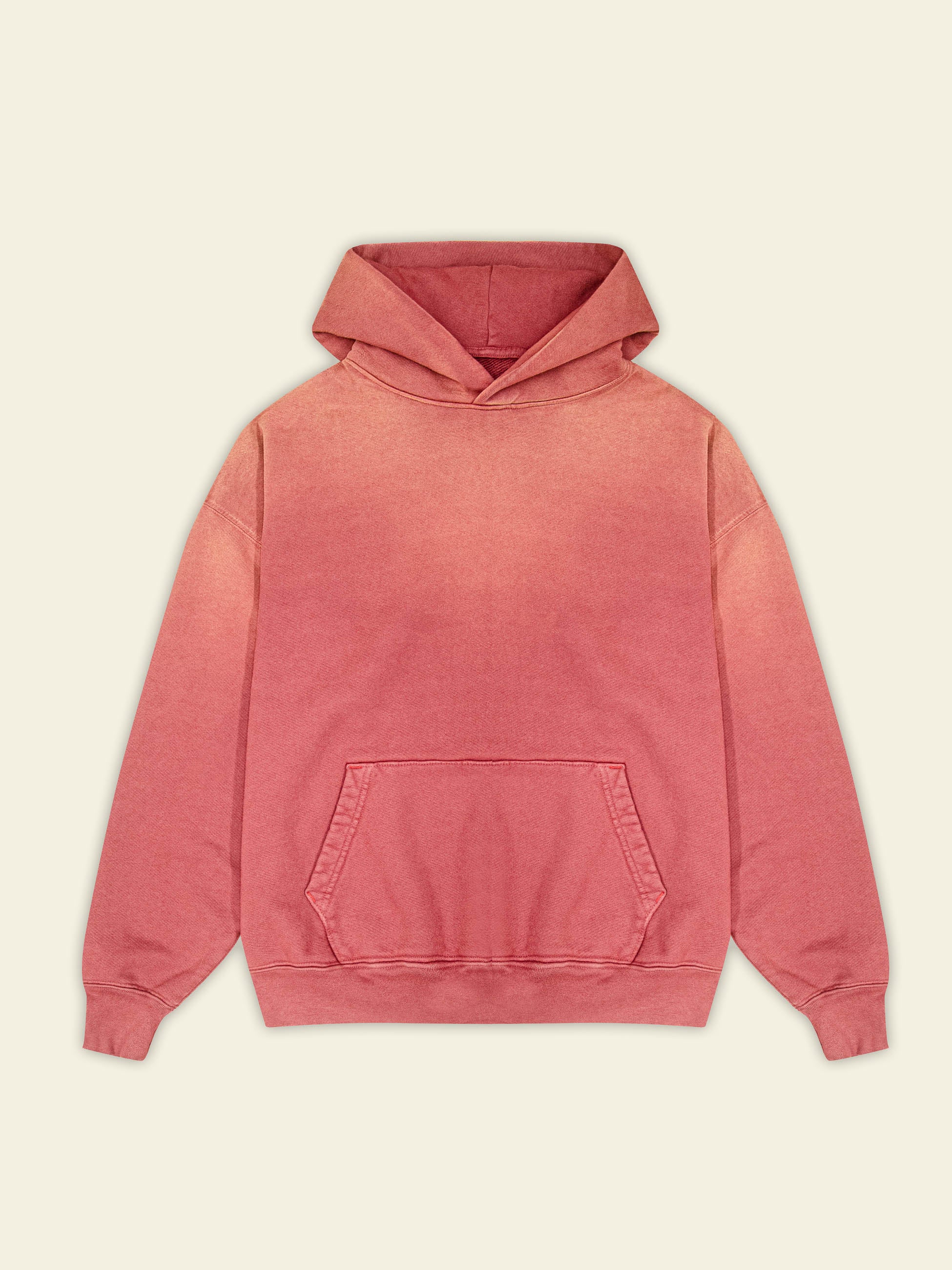 Publik Brand Double Layered Hoodie Tea Rose Red Heavyweight Fleece, all made in USA Flat Lay